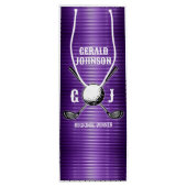 パープルメタリックラインズゴルフモノグラムデザイン ワインギフトバッグ (裏面)