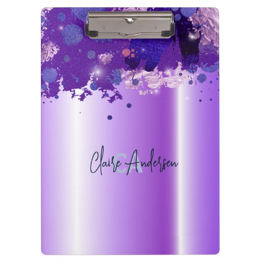 パープルメタリック芸術的ラグジュアリーシックモダングラム クリップボード (正面)