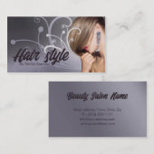 パープルメタルカーブヘアカットスタイリストカード 名刺 (正面/裏面)