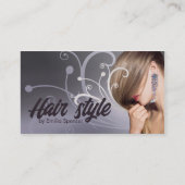パープルメタルカーブヘアカットスタイリストカード 名刺 (正面)