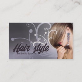 パープルメタルカーブヘアカットスタイリストカード 名刺