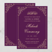 パープルメヘンディ ヘンナ イスラム教 ムスリム 結婚式 招待状 (正面/裏面)