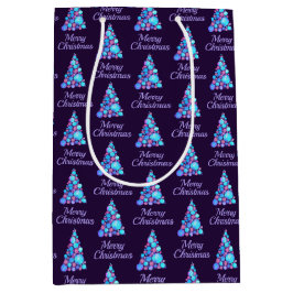 パープルメリークリスマスモダンツリー ミディアムペーパーバッグ