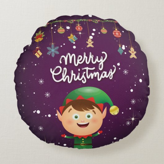 パープルメリークリスマス ラウンドクッション (正面)