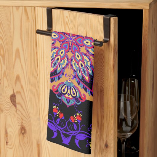 パープルメンディフローラアートワーク,バイオレット自然 キッチンタオル (三つ折り)