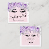 パープルモダンかわいらしフローラまつ毛エクステンション スクエア名刺 (正面/裏面)