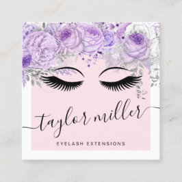 パープルモダンかわいらしフローラまつ毛エクステンション スクエア名刺