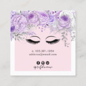 パープルモダンかわいらしフローラまつ毛エクステンション スクエア名刺 (裏面)