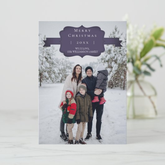 パープルモダンとシンプルクリスマスフォトカード シーズンカード (スタンド正面)