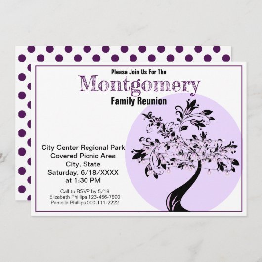パープルモダンとブラックツリーアートファミリー懇親会 招待状 (正面/裏面)