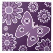 パープルモダンとラベンダーのフローラ春蝶 タイル (正面)