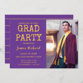 パープルモダンと金ゴールドの卒業2025パーティー 招待状 (正面/裏面)