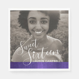 パープルモダンアートsweet sixteen写真テンプレート スタンダードランチョンナプキン