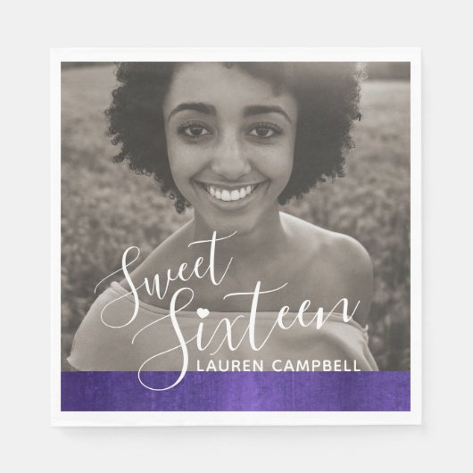 パープルモダンアートsweet sixteen写真テンプレート スタンダードランチョンナプキン (正面)