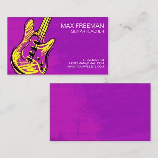 パープルモダンイエロープロフェッショナルギター先生 名刺 (正面/裏面)