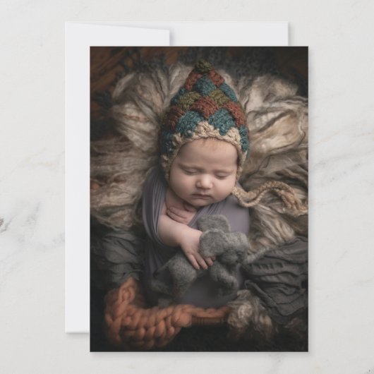 パープルモダンイニシャル紹介新生児写真 案内状 (裏面)