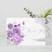 パープルモダンウォーター色フローラベビーガールシャワー サンキューカード (スタンド正面)