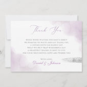 パープルモダンウォーター色フローラベビーガールシャワー サンキューカード (裏面)