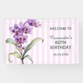 パープルモダンオーキッドフラワーストライプ誕生日 横断幕 (横)