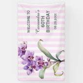 パープルモダンオーキッドフラワーストライプ誕生日 横断幕 (縦)