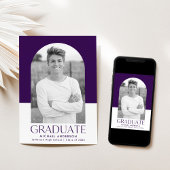 パープルモダンカラーブロックアーチ写真卒業 案内状