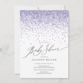 パープルモダングリッターガールズベビーシャワー 招待状 (正面)
