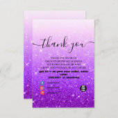 パープルモダングリッターサンキューカード サンキューカード (正面/裏面)