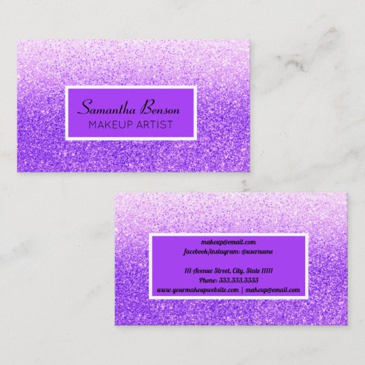 パープルモダングリッターシックグラデーションメイクアップアーティスト 名刺 (正面/裏面)