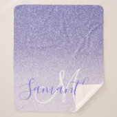 パープルモダングリッタースパークルパーソナライズされた名 シェルパブランケット (正面)