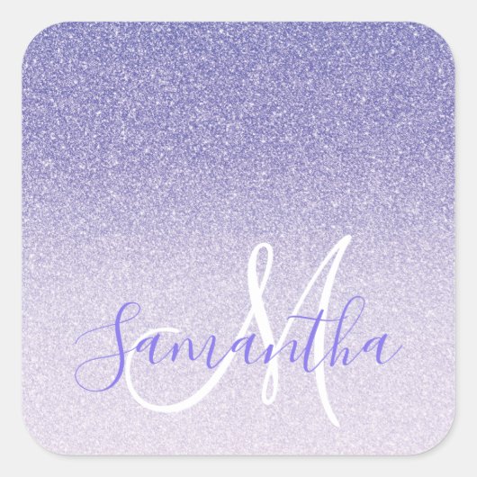 パープルモダングリッタースパークルパーソナライズされた名 スクエアシール (正面)