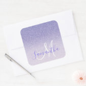 パープルモダングリッタースパークルパーソナライズされた名 スクエアシール (封筒)