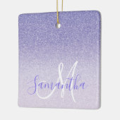パープルモダングリッタースパークルパーソナライズされた名 セラミックオーナメント (左)