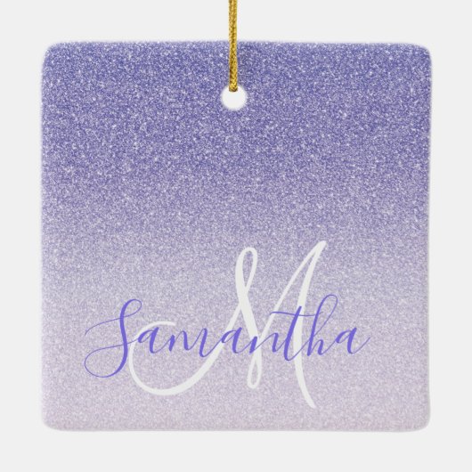 パープルモダングリッタースパークルパーソナライズされた名 セラミックオーナメント (裏面)
