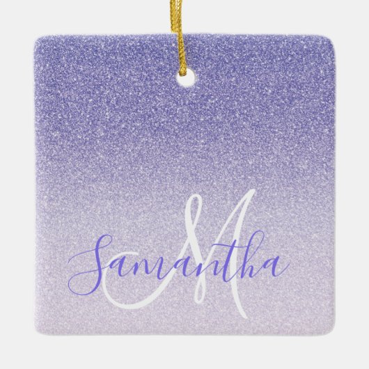 パープルモダングリッタースパークルパーソナライズされた名 セラミックオーナメント (正面)