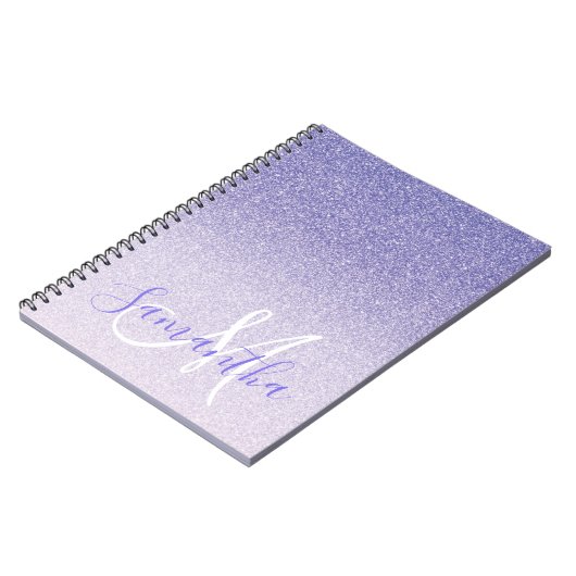 パープルモダングリッタースパークルパーソナライズされた名 ノートブック (左側)