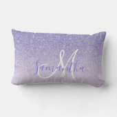 パープルモダングリッタースパークルパーソナライズされた名 ランバークッション (裏面)