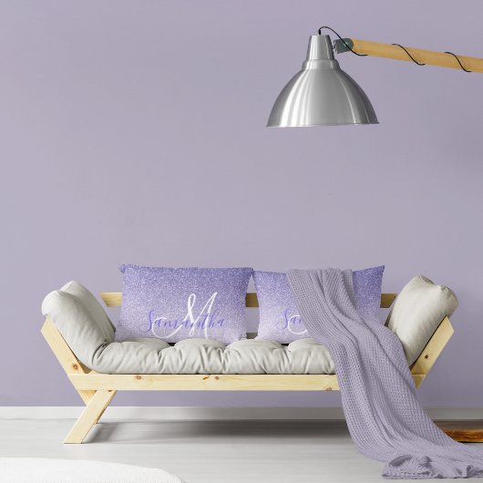 パープルモダングリッタースパークルパーソナライズされた名 ランバークッション