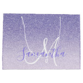 パープルモダングリッタースパークルパーソナライズされた名 ラージペーパーバッグ (裏面)