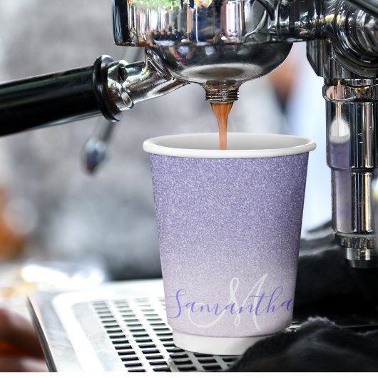 パープルモダングリッタースパークルパーソナライズされた名 紙コップ