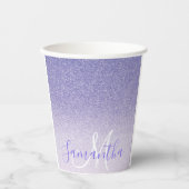 パープルモダングリッタースパークルパーソナライズされた名 紙コップ (正面)