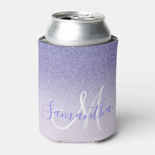 パープルモダングリッタースパークルパーソナライズされた名 缶クーラー (缶正面)