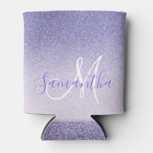 パープルモダングリッタースパークルパーソナライズされた名 缶クーラー (正面)