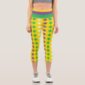 パープルモダングリーンマルディグラスパターン カプリレギンス (正面)