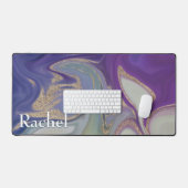 パープルモダングリーン&金ゴールド大理石スワールモノグラム デスクマット (キーボード&マウス)