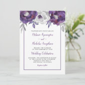 パープルモダングレーフローラ結婚式招待状 招待状 (スタンド正面)