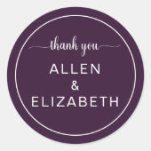 パープルモダンサンキューカード結婚式の引き出物 ラウンドシール (正面)