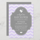 パープルモダンシェブロン高茶ベビーシャワー招待状 招待状 (正面/裏面)