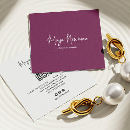 パープルモダンシグネチャーミニマルシックQRコード スクエア名刺