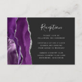パープルモダンシルバーアガートダークウェディングレセプション エンクロージャーカード (正面)