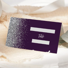 パープルモダンシルバーグリッターエッジ結婚ズ プレイスカード